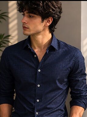 Slim Fit Navy Patterned Button-Down Shirt